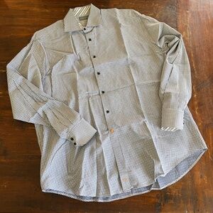 Men's Thomas Dean Blue/White Check Button Down Shirt XL